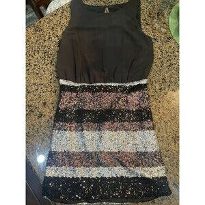 Small Andree Blue sequin party cocktail dress black silver gold homecoming